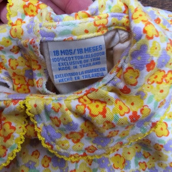 Vintage 80s 90s Baby Girl Yellow Floral One Piece Bodysuit 18 Months - Picture 5 of 8